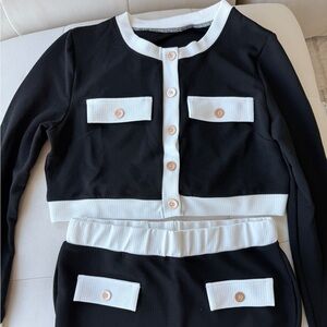 Black and White Button-Up Two-Piece Set